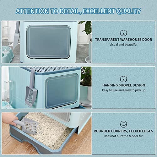 AOSUI Covered Cat Litter Box Extra Large Foldable Litter Box Odor Filter Front Entry Top Exit Litter Box with Lid for Cats, Enclosed Cat Potty with Cat Litter Scoop and Cat Litter Mat Easy Clean