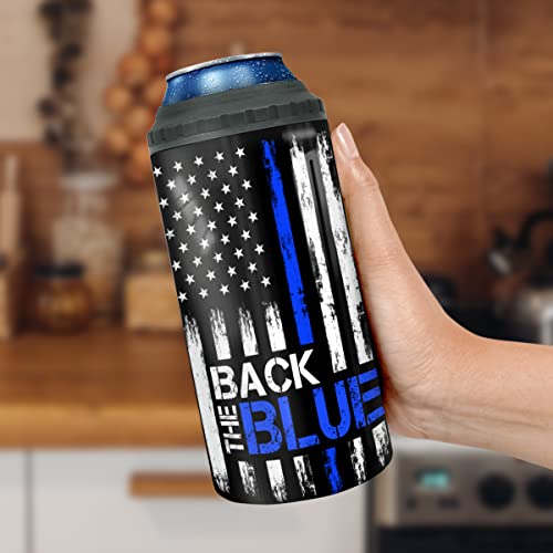 winorax Police Gifts Back The Blue American Flag Tumbler 4-in-1 Can Cooler Stainless Steel 16oz Travel Mug Coffee Cups US Flag Police Academy Graduation Gifts for Men Cops Officer Retirement