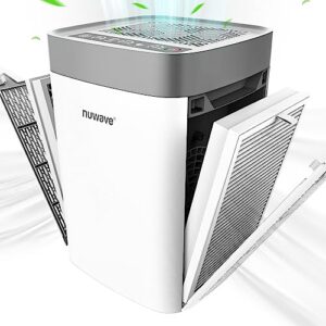 nuwave portable air purifier, h13 true hepa & carbon filter, dual 3-stage air filtration, up to 1,130 sq. ft., captures 99.97% of particle, pet allergies, dust, smoke, energy star certified
