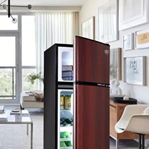 KRIB BLING Compact Refrigerators with Freezer on Top, Mini Fridge with 7- Level Adjustable Thermostat, Small Refrigerator for Apartment, Office, Camping, Wood