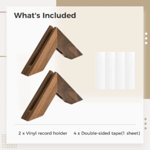 TIMCORR Vinyl Record Holder Set : Vinyl Wall Mount for Record Display, Pine Wood Album Shelf with Sticky Transparent Tapes Hanging on the Wall (Beech Wood Set of 2) (Walnut Wood Set of 2)