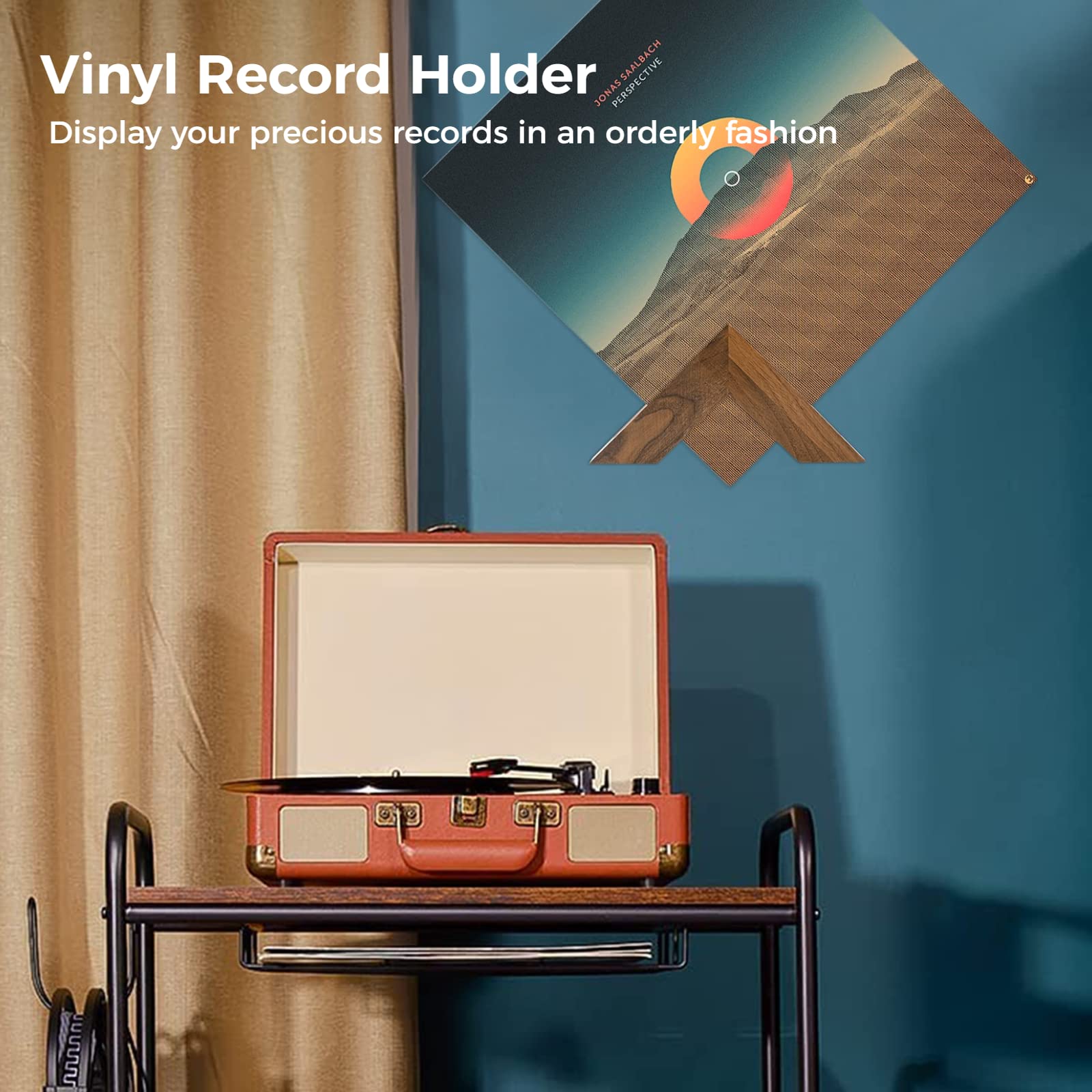 TIMCORR Vinyl Record Holder Set : Vinyl Wall Mount for Record Display, Pine Wood Album Shelf with Sticky Transparent Tapes Hanging on the Wall (Beech Wood Set of 2) (Walnut Wood Set of 2)