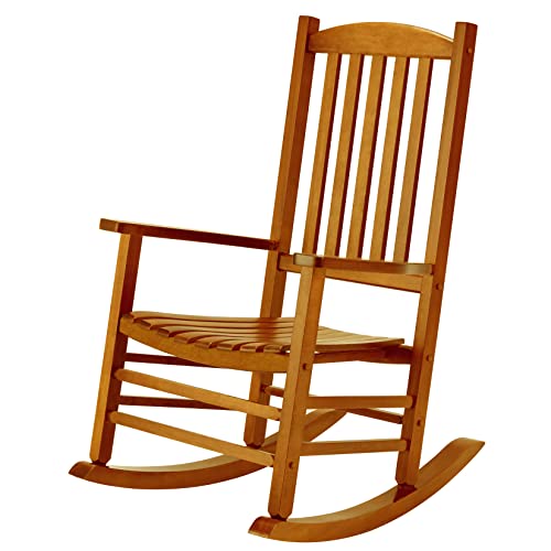 Hupmad Wooden Rocking Chair Rocker Outdoor Oversized Porch Rocker Chair,Patio Wooden Rocker with High Back and Armrest,All Weather Rocker Slatted for Backyard,Garden,400 lbs Support,Natural