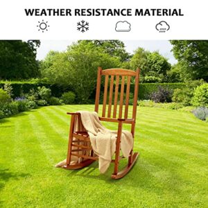 Hupmad Wooden Rocking Chair Rocker Outdoor Oversized Porch Rocker Chair,Patio Wooden Rocker with High Back and Armrest,All Weather Rocker Slatted for Backyard,Garden,400 lbs Support,Natural