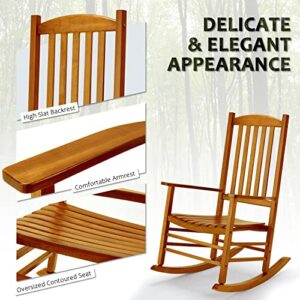 Hupmad Wooden Rocking Chair Rocker Outdoor Oversized Porch Rocker Chair,Patio Wooden Rocker with High Back and Armrest,All Weather Rocker Slatted for Backyard,Garden,400 lbs Support,Natural