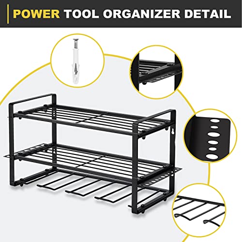 Easterville Power Tool Organizer - Wall Mount Heavy Duty Drill Holder, 3 Layers Tool Rack Cordless Drill Holder, Garage Tool Organizers with 4 Drill Holders Gift for Father