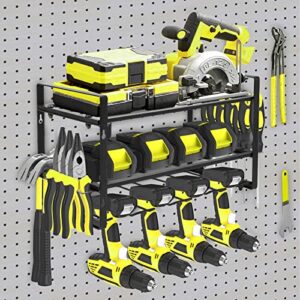 easterville power tool organizer - wall mount heavy duty drill holder, 3 layers tool rack cordless drill holder, garage tool organizers with 4 drill holders gift for father