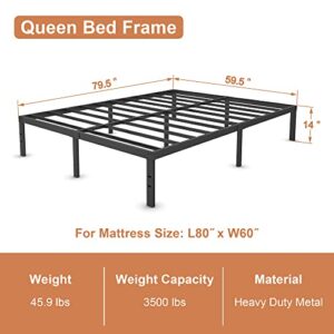 Umyder King Size Metal Bed Frame with Steel Slats Support,Sturdy and Durable No Box Spring Needed 14 Inch High Platform Bedframes Black Heavy Duty 3500lbs,Noise Free,Easy Assembly