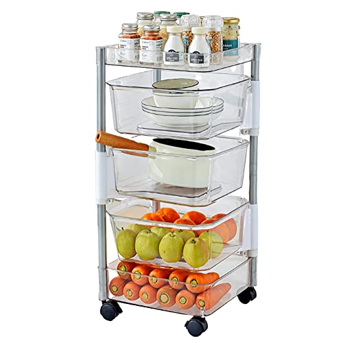 OnDisplay Multi-Tier Rotating Swivel Bin Storage Basket Tower - Kitchen/Bath/Laundry Organizer Utility Cart (Five Tier)