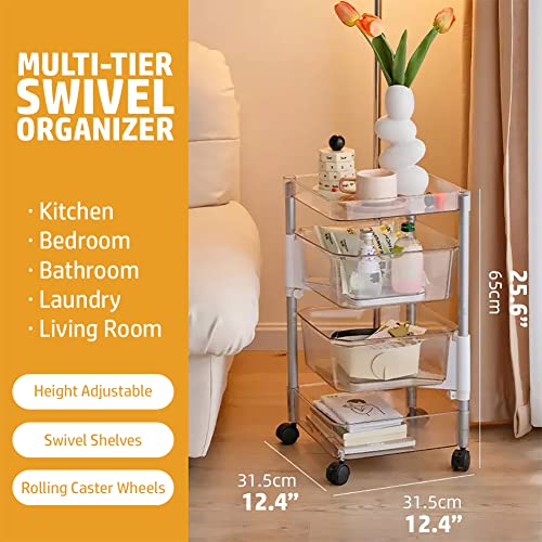 OnDisplay Multi-Tier Rotating Swivel Bin Storage Basket Tower - Kitchen/Bath/Laundry Organizer Utility Cart (Five Tier)