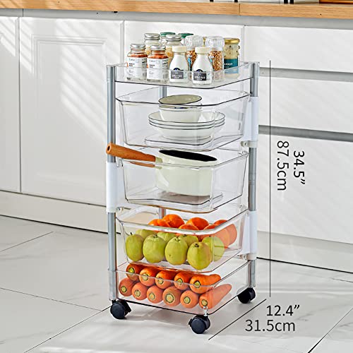 OnDisplay Multi-Tier Rotating Swivel Bin Storage Basket Tower - Kitchen/Bath/Laundry Organizer Utility Cart (Five Tier)