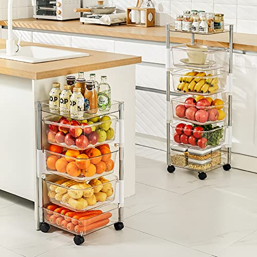 OnDisplay Multi-Tier Rotating Swivel Bin Storage Basket Tower - Kitchen/Bath/Laundry Organizer Utility Cart (Five Tier)