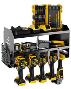 ember tools power tool organizer and storage wall mount - sturdy tool holder for power drills, cordless tools, hand tools, batteries & accessories - 16" on center mounting holes and hardware