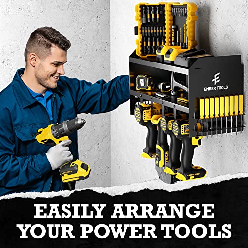 Ember Tools Power Tool Organizer and Storage Wall Mount - Sturdy Tool Holder for Power Drills, Cordless Tools, Hand Tools, Batteries & Accessories - 16" On Center Mounting Holes and Hardware