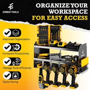 Ember Tools Power Tool Organizer and Storage Wall Mount - Sturdy Tool Holder for Power Drills, Cordless Tools, Hand Tools, Batteries & Accessories - 16" On Center Mounting Holes and Hardware