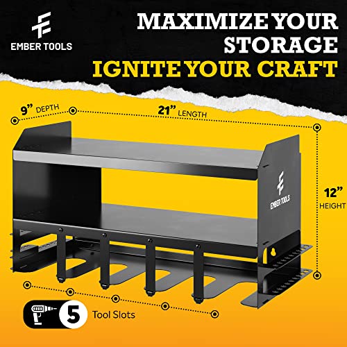 Ember Tools Power Tool Organizer and Storage Wall Mount - Sturdy Tool Holder for Power Drills, Cordless Tools, Hand Tools, Batteries & Accessories - 16" On Center Mounting Holes and Hardware