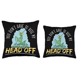 Praying Mantis Future Entomologist SteMi Apparel You Don't Have To Bite My Head Off Praying Mantis Throw Pillow, 16x16, Multicolor