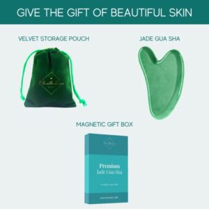 Eli with Love Authentic Jade Gua Sha Premium Certified Jade Stone with Gift Box and Velvet Pouch - Gua Sha Facial Tools for Skin Care - Jaw and Face Sculpting Beauty Tool for Face Massage