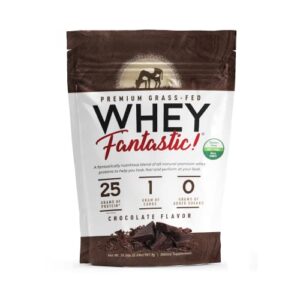 whey fantastic chocolate - 100% natural grass fed whey protein powder - unique 3-whey blend of whey isolate, concentrate & hydrolysate provides 25g of protein per serving - 2.34lb-28 servings