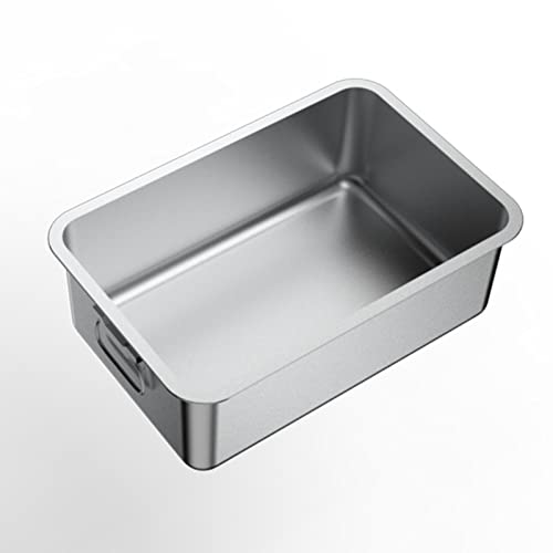 MagiDeal Kitten Cat Litter Box Stainless Steel with High Sides Anti Rust Accessories Durable Rounded Edges Simple to Clean with Side Carrying Handle, 45x35x10cm