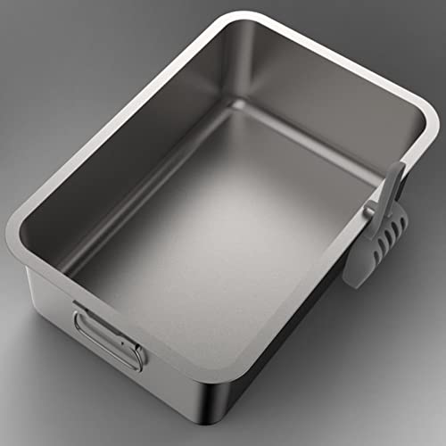 MagiDeal Kitten Cat Litter Box Stainless Steel with High Sides Anti Rust Accessories Durable Rounded Edges Simple to Clean with Side Carrying Handle, 45x35x10cm