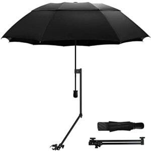 hobvo upf 50+ golf umbrella with adjustable universal clamp portable umbrellas for rain, manual open & close, for beach chair, golf cart, stroller, bleacher, patio (black, 49.2")