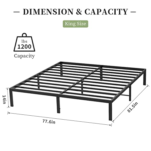 Musen King Bed Frame, 14 Inch Platform with Storage, Heavy Duty Steel Metal Bed Frame No Box Spring Needed, Noise Free, Anti-Slip, Easy Assembly (Max Load: 1200lb)