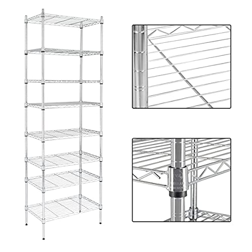 KOIECETA 8-Tier Wire Shelving Unit Adjustable Steel Wire Rack Chrome