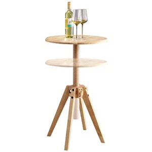 EVANIDEAS 22 inches Round Wood Cocktail Bar Table,Tall Bistro Pub Table,Adjustable 21.6''-37'' Height for Kitchen, Dining Room,Living Room,Easy Assembly,Wobble-Free,Natural.