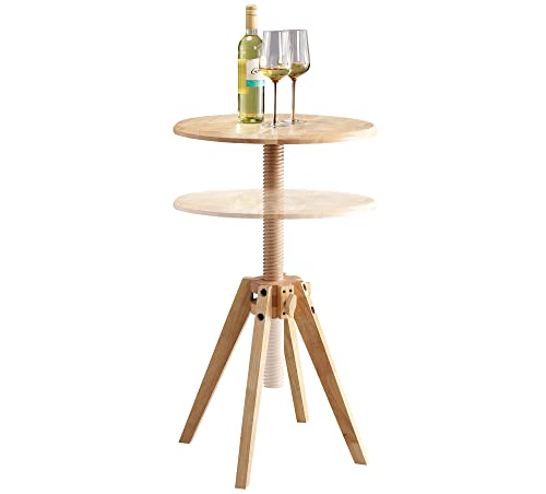 EVANIDEAS 22 inches Round Wood Cocktail Bar Table,Tall Bistro Pub Table,Adjustable 21.6''-37'' Height for Kitchen, Dining Room,Living Room,Easy Assembly,Wobble-Free,Natural.