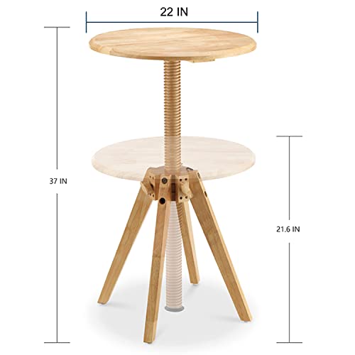 EVANIDEAS 22 inches Round Wood Cocktail Bar Table,Tall Bistro Pub Table,Adjustable 21.6''-37'' Height for Kitchen, Dining Room,Living Room,Easy Assembly,Wobble-Free,Natural.