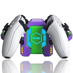 pb tails led ps5 charging dock - compact playstation controller charger for sony ps5 controller, fast dual charging ps5 docking station hides messy cables - premium purple & green ps5 controller dock