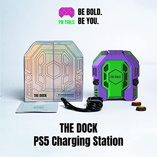 PB Tails LED PS5 Charging Dock - Compact Playstation Controller Charger for Sony PS5 Controller, Fast Dual Charging PS5 Docking Station Hides Messy Cables - Premium Purple & Green PS5 Controller Dock