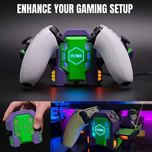 PB Tails LED PS5 Charging Dock - Compact Playstation Controller Charger for Sony PS5 Controller, Fast Dual Charging PS5 Docking Station Hides Messy Cables - Premium Purple & Green PS5 Controller Dock