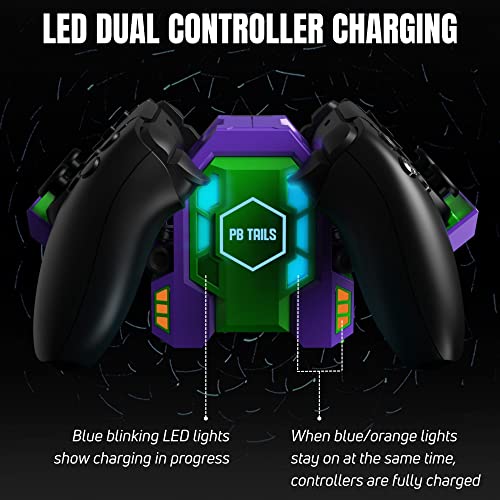 PB Tails LED PS5 Charging Dock - Compact Playstation Controller Charger for Sony PS5 Controller, Fast Dual Charging PS5 Docking Station Hides Messy Cables - Premium Purple & Green PS5 Controller Dock