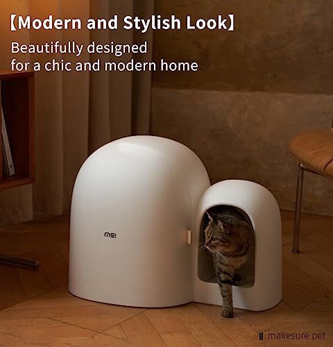 MS!MAKE SURE Cat Litter Box MAX - Stylish & Functional for Indoor Cats - 2023 New Modern Design - Large Space, Leak-Proof, and Odor-Free - Includes Litter Scoop - White