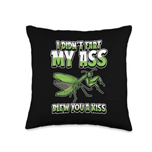 Praying Mantis Gifts & Accessories Praying Mantis Humor-I Didnt Fart My Butt Blew You A Kiss Throw Pillow, 16x16, Multicolor