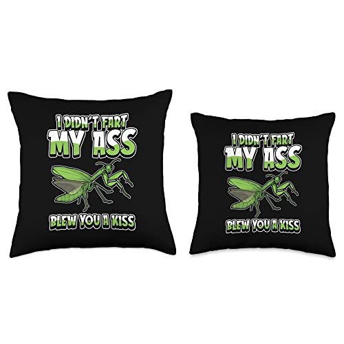 Praying Mantis Gifts & Accessories Praying Mantis Humor-I Didnt Fart My Butt Blew You A Kiss Throw Pillow, 16x16, Multicolor