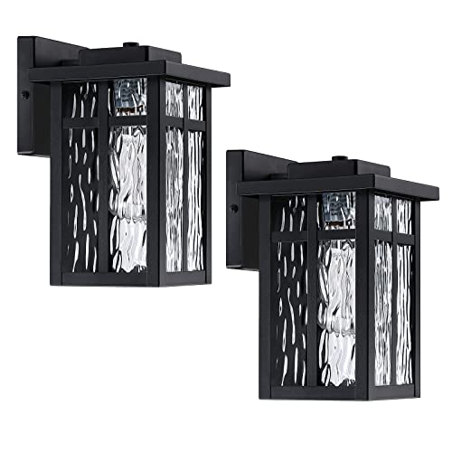 TUUANA Outdoor Wall Light Fixtures, Waterproof Porch Lights Wall Lanterns, Exterior Modern Matte Black Wall Mount Lighting, Anti-Rust E26 Socket Wall Scones for Front Door Garage, 2 Pack