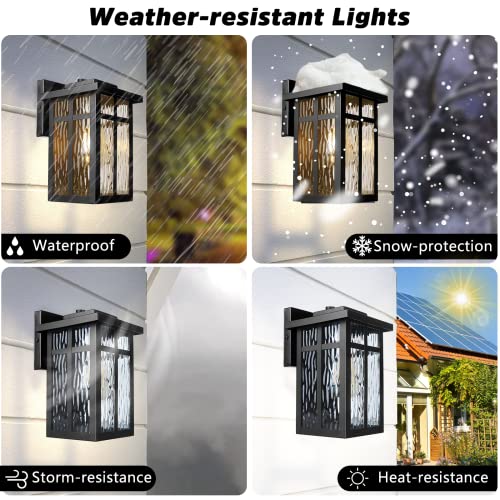 TUUANA Outdoor Wall Light Fixtures, Waterproof Porch Lights Wall Lanterns, Exterior Modern Matte Black Wall Mount Lighting, Anti-Rust E26 Socket Wall Scones for Front Door Garage, 2 Pack