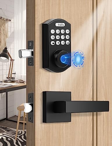 Tinewa Fingerprint Door Lock, Keyless Entry Door Lock, Electronic Keypad Deadbolt, Auto Lock, Anti-Peeking Password, Front Door Handleset for Homes, Apartments, Easy to Install