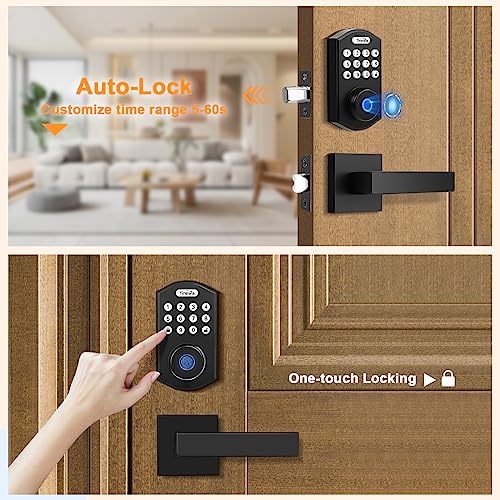 Tinewa Fingerprint Door Lock, Keyless Entry Door Lock, Electronic Keypad Deadbolt, Auto Lock, Anti-Peeking Password, Front Door Handleset for Homes, Apartments, Easy to Install