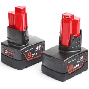 Xinriga 2 Packs M12 12V 9Ah 9000mAh Lithium-ion Replacement Battery for Milwaukee M12 12V Cordless Tool 48-11-2402 48-11-2440 48-11-2411 48-11-2420