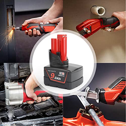 Xinriga 2 Packs M12 12V 9Ah 9000mAh Lithium-ion Replacement Battery for Milwaukee M12 12V Cordless Tool 48-11-2402 48-11-2440 48-11-2411 48-11-2420