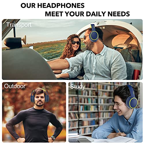 RORSOU B10 Bluetooth Headphones Over Ear, Lightweight Folding Stereo Bass Wireless and Wired Headset with Mic, 50H Playtime, Volume Control, Bluetooth 5.3 Headphones for iPad/Travel/Tablet/PC (Blue)