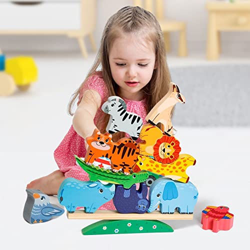 Jade Hare 14 Pcs Wooden Animal Blocks,Stacking Animals Balance Block Toys, Montessori Toys for 3-5 Years Toys Toddlers 1-3 and 2-4 Years Old Boys Girls Birthday Gift Preschool Educational Toys