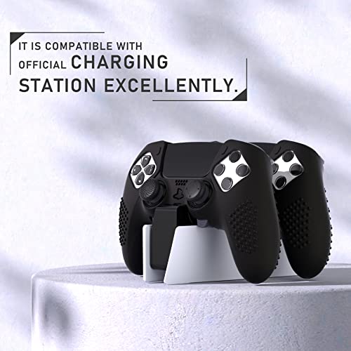 PlayVital 3D Studded Edition Anti-Slip Silicone Cover Case for ps5 Edge Controller, Soft Rubber Protector Skin for ps5 Edge Wireless Controller with 6 Thumb Grip Caps - Black