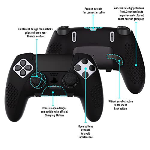 PlayVital 3D Studded Edition Anti-Slip Silicone Cover Case for ps5 Edge Controller, Soft Rubber Protector Skin for ps5 Edge Wireless Controller with 6 Thumb Grip Caps - Black