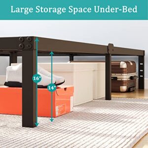 Kydins Queen Size Bed Frame with Storage Headboard Compatible Black Metal Platform No Box Spring Needed 3500 Lbs Heavy Duty Platform No Noise Non-Slip Sturdy Mattress Foundation