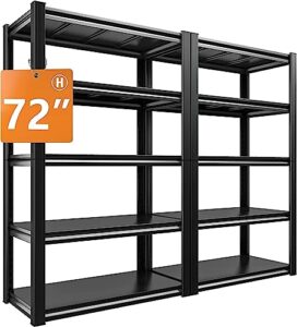 raybee 2 pack garage shelving heavy duty storage shelves adjustable 5 tier metal rack for warehouse pantry kitchen, 31.5" w x 16.5" d x 72" h black